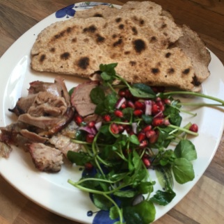 Slow cooked persian lamb, pomegranate salad and homemade flatbreads