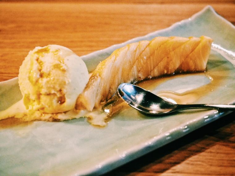Umezushi Sake infused pineapple and ice-cream